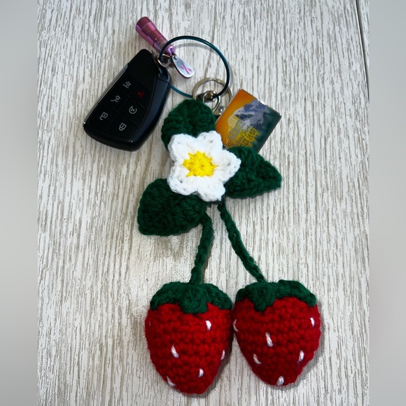 3/$20 Hand Crocheted Blossoming Strawberries Keychain/Bag Charm! - Picture 5 of 13